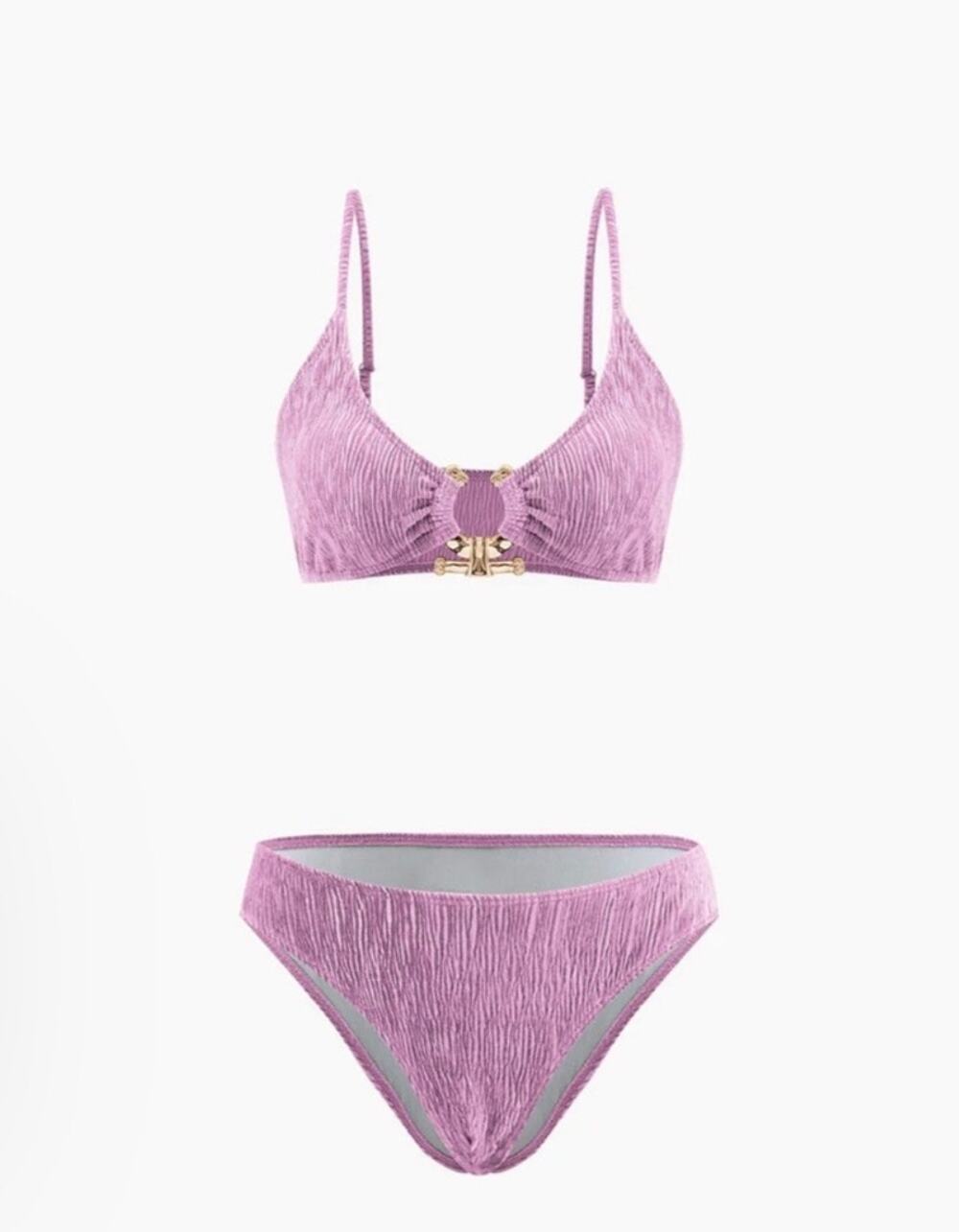 Micas Mauve Velvet Two Piece Bikini Swim Set Size L Large NWT